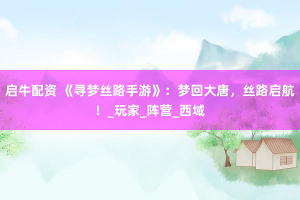 启牛配资 《寻梦丝路手游》：梦回大唐，丝路启航！_玩家_阵营_西域
